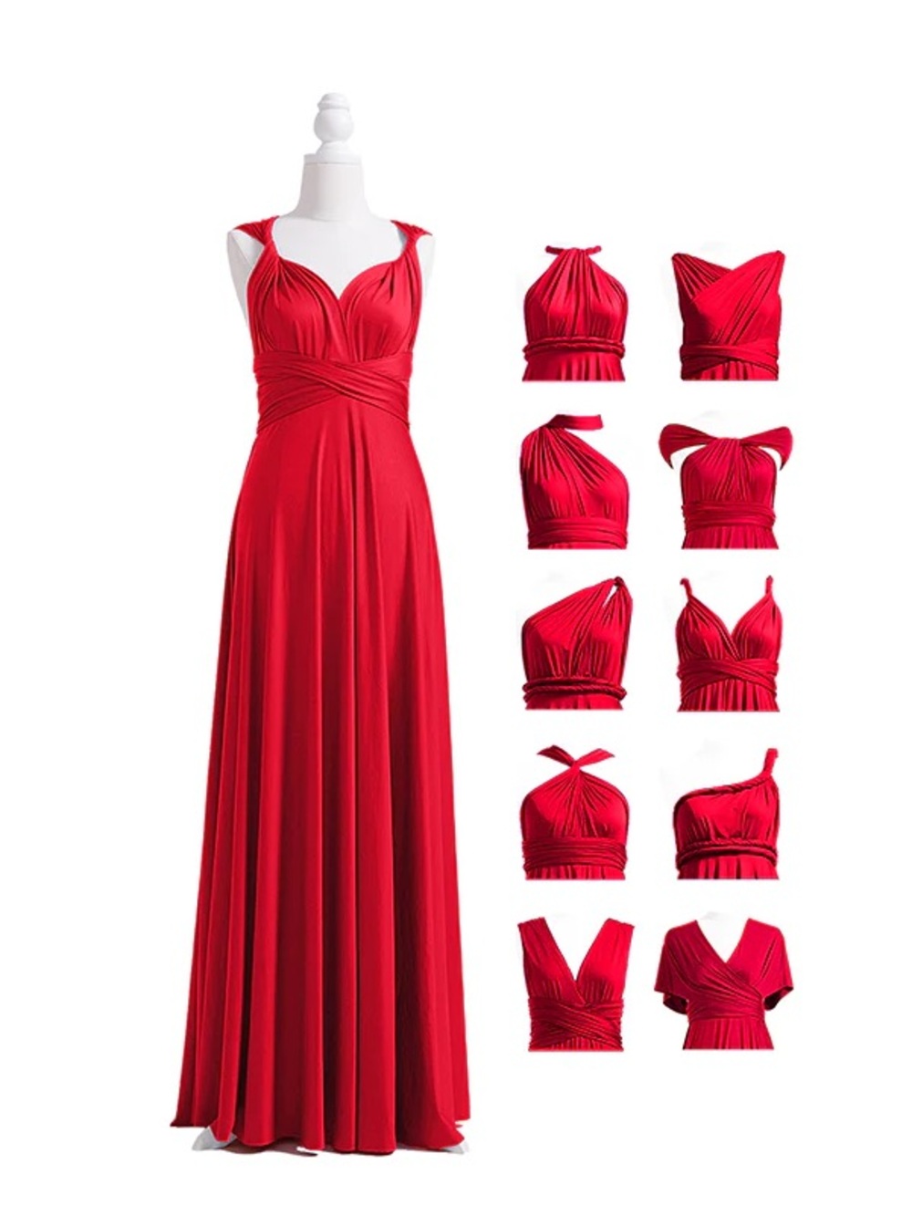 Red Convertible Maxi Dress - Versatile Formal Gown